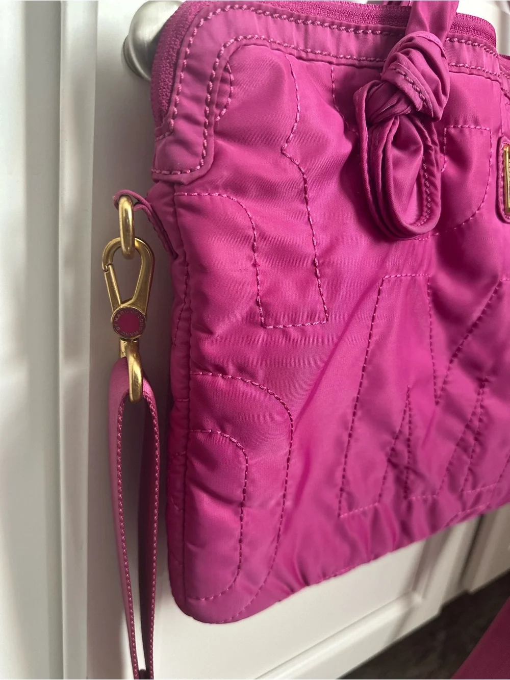 Marc Jacobs Fuchsia Quilted Laptop Tote with Detachable Strap